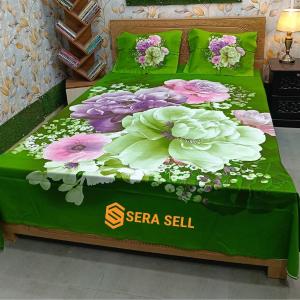 Sera Collection Prime Luxury Cotton Double Size Twill Panel Bedsheet King Size With Two Pillow Cover