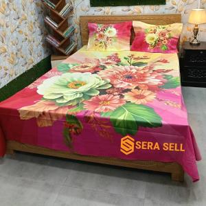 Sera Collection Prime Luxury Cotton Double Size Twill Panel Bedsheet King Size With Two Pillow Cover