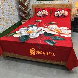 Sera Collection Prime Luxury Cotton Double Size Twill Panel Bedsheet King Size With Two Pillow Cover