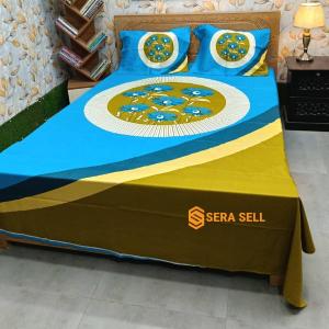 Sera Collection Prime Luxury Cotton Double Size Twill Panel Bedsheet King Size With Two Pillow Cover