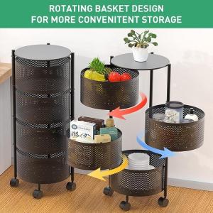 4 Layer Round Full Metal Fruit Vegetable Rack - Black Color