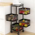 4 Layer Square Full Metal Fruit Vegetable Rack - Black