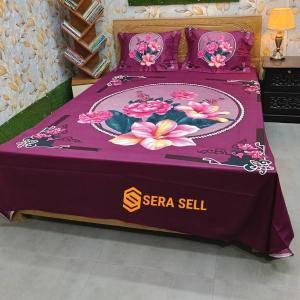 Sera Collection Prime Luxury Cotton Double Size Twill Panel Bedsheet King Size With Two Pillow Cover