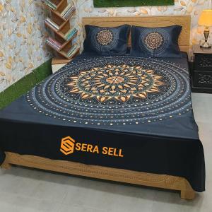 Sera Collection Prime Luxury Cotton Double Size Twill Panel Bedsheet King Size With Two Pillow Cover