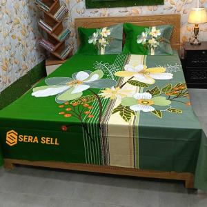 Sera Collection Prime Luxury Cotton Double Size Twill Panel Bedsheet King Size With Two Pillow Cover