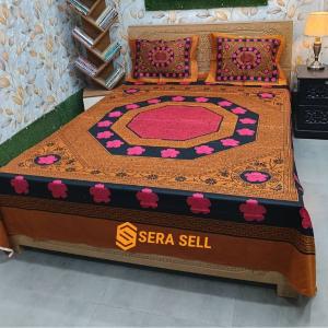 Sera Collection Prime Luxury Cotton Double Size Twill Panel Bedsheet King Size With Two Pillow Cover