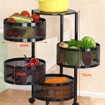 4 Layer Round Full Metal Fruit Vegetable Rack - Black Color