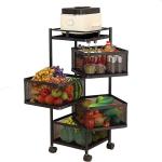 4 Layer Square Full Metal Fruit Vegetable Rack - Black