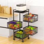 4 Layer Square Full Metal Fruit Vegetable Rack - Black